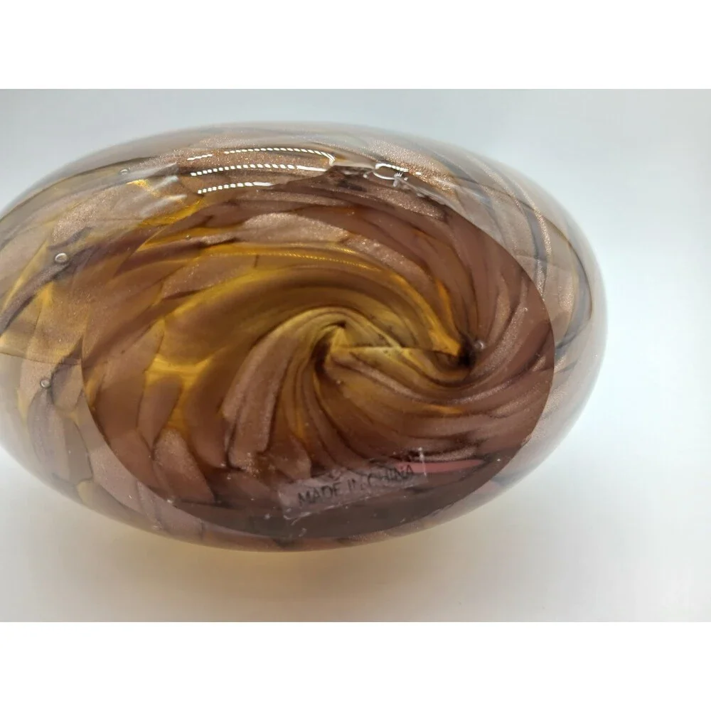 Murano Mid Century Amber Brown Swirl Sparkly Gold Pattern Vase 10